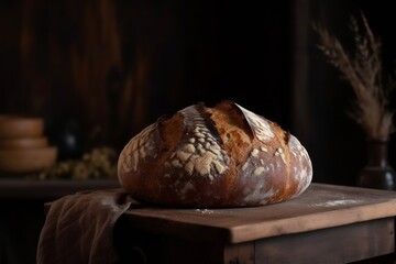 Wall Mural - Freshly Baked Homemade Loaf of Bread with Crispy Crust Generative AI 