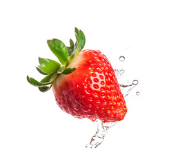 Sticker - Single strawberry and water drops. Generative AI