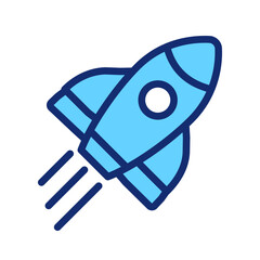 Sticker - Rocket pixel perfect RGB color icon. Launch spacecraft into cosmos. Space shuttle. Start up. Isolated vector illustration. Simple filled line drawing. Editable stroke. Arial font used