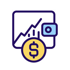 Sticker - Investment pixel perfect RGB color icon. Earning money from stocks. Financial market. Economic growth. Isolated vector illustration. Simple filled line drawing. Editable stroke. Arial font used