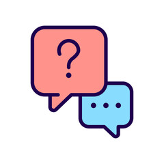 Sticker - Interview question RGB color icon. Communication process. Journalist job and mass media. Information sharing. Isolated vector illustration. Simple filled line drawing. Editable stroke. Arial font used