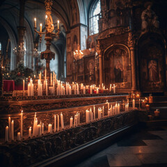 Wall Mural - Candles in a church. Generative AI.