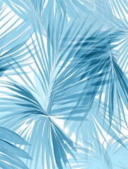 Wall Mural - The backdrop of tropical leaves is dappled in varying shades of blue. This abstract design plays with light and shadow to create a natural texture. Bright, exotic spirit of summer. Generative AI.