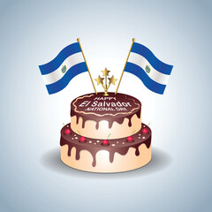 Wall Mural - El Salvador National Day with a Cake .Vector Illustration