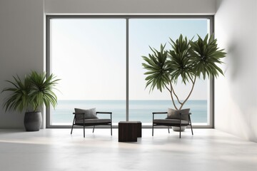 Wall Mural - interior home space window wall copy empty chair plant floor indoor design. Generative AI.