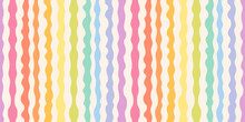 Abstract Vector Seamless Pattern With Rainbow Wavy Lines, Stripes, Organic Shapes. Stylish Texture With Smooth Fluid Forms. Simple Multicolor Background. Funky Repeat Design For Decor, Print, Wrap