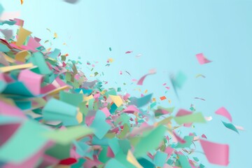 flying carnival confetti colorful blue birthday event party background celebration festive. Generative AI.