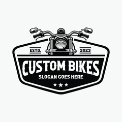 Wall Mural - Custom Classic Motorbike Vintage Emblem Logo Design Vector Isolated in White Background. Best for Motorbike Garage and Mechanic Logo
