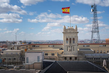 Sticker - Navy Headquarters Tower (Cuartel General de la Armada) with the Spanish Flag - Madrid, Spain