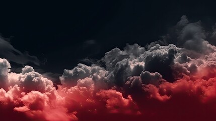 Wall Mural - Toned night sky with fluffy soft clouds. Black red abstract background with copy space for design. Generative AI。