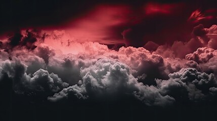 Wall Mural - Toned night sky with fluffy soft clouds. Black red abstract background with copy space for design. Generative AI。