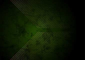 Wall Mural - Golden linear arrows on green grunge background. Abstract geometric vector design