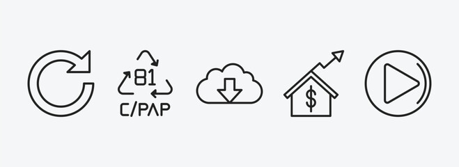 Wall Mural - user interface outline icons set. user interface icons such as redo arrow, c/pap 81, download data, 