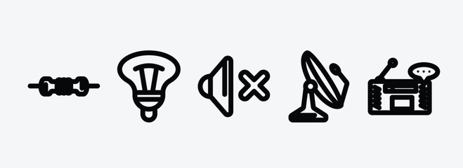 Wall Mural - technology outline icons set. technology icons such as resistor, bulb, no audio, dish, radio and mes