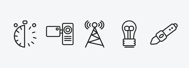 Wall Mural - technology outline icons set. technology icons such as half hour, video camera front view, cell towe