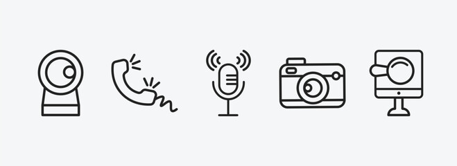 Wall Mural - technology outline icons set. technology icons such as front webcam, telephone receiver, microphone 