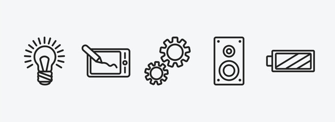 Wall Mural - technology outline icons set. technology icons such as big light bulb, drawing tablet, services, sou