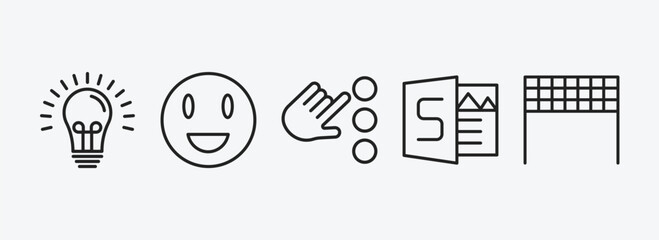Wall Mural - startup stategy and outline icons set. startup stategy and icons such as bulb, happiness, choose, sw