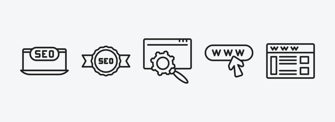 Wall Mural - programming outline icons set. programming icons such as seo monitoring, seo badge, web optimization