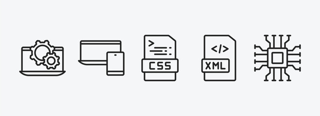 Wall Mural - programming outline icons set. programming icons such as software, responsive, css, xml, hardware ve