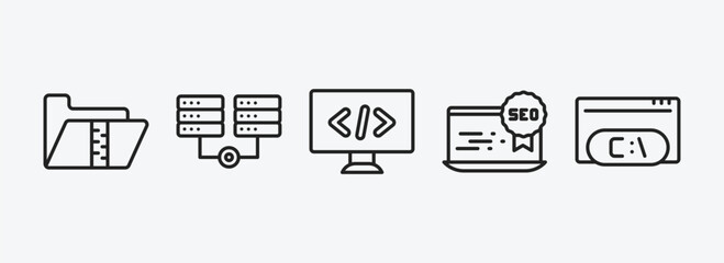 Wall Mural - programming outline icons set. programming icons such as archive, hosting, seo tags, seo reputation,
