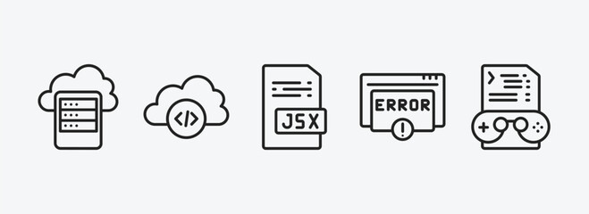 Wall Mural - programming outline icons set. programming icons such as data storage, cloud storage, jsx, error, ga