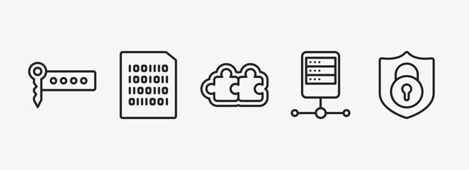 Wall Mural - seo outline icons set. seo icons such as seo keywords, binary file, addon, server, encryption vector