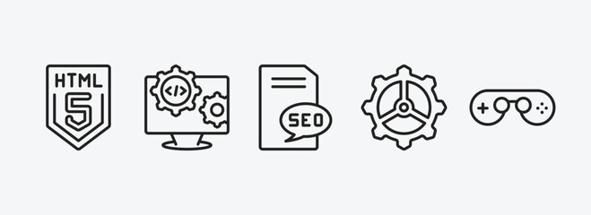 Wall Mural - seo outline icons set. seo icons such as html5, engineering, seo report, cogwheel, console vector. c