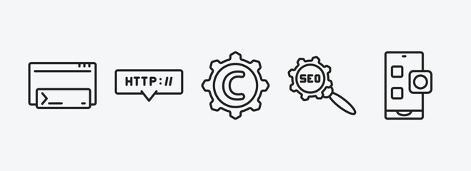 Wall Mural - seo outline icons set. seo icons such as code terminal, http, copyright, seo configuration, app vect