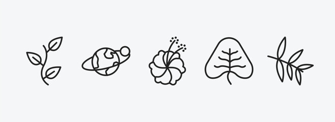 Wall Mural - nature outline icons set. nature icons such as perfoliate, planet with satellite, hibiscus, cordate,