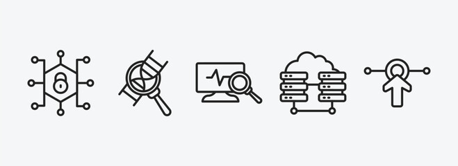 Wall Mural - internet security outline icons set. internet security icons such as private network, medical resear