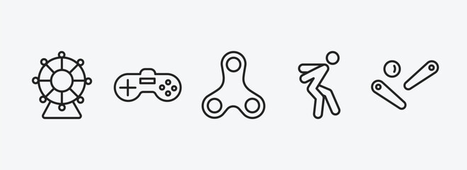 Wall Mural - arcade outline icons set. arcade icons such as spinning wheel, video game, spinner, jump, pinball vector. can be used web and mobile.