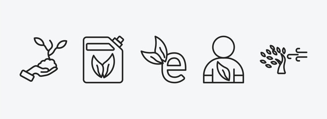 Wall Mural - ecology outline icons set. ecology icons such as plant on a hand, bio fuel, eco e, eco volunteer, wind bending tree vector. can be used web and mobile.