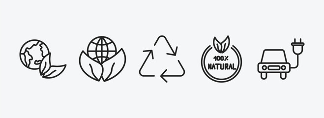 Wall Mural - ecology outline icons set. ecology icons such as ecology, sustainability, recycle, 100 % natural badge, eco energy car vector. can be used web and mobile.