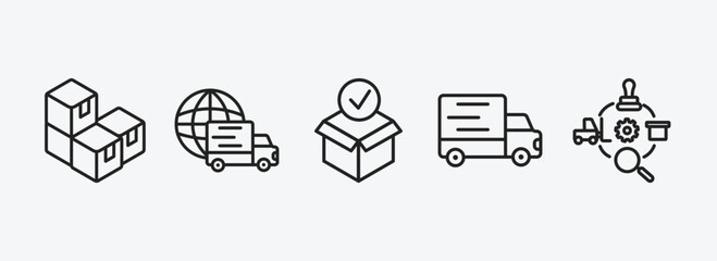 Wall Mural - delivery and logistic outline icons set. delivery and logistic icons such as packages, worldwide del