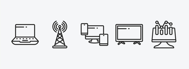 Wall Mural - computer outline icons set. computer icons such as widescreen laptop, wireless connectivity, respons