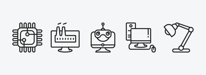 Wall Mural - computer outline icons set. computer icons such as square chip, industrial, robotic, computer, study