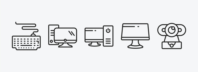 Wall Mural - computer outline icons set. computer icons such as keyboard with cable, pc with monitor, work station, computers, webcamera vector. can be used web and mobile.