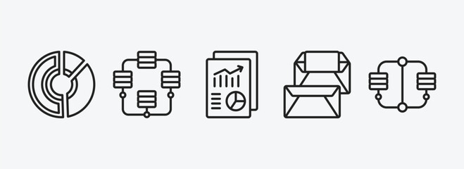 Wall Mural - business and analytics outline icons set. business and analytics icons such as data circular chart, 