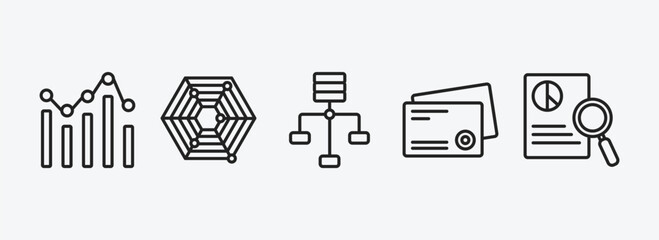 Wall Mural - business and finance outline icons set. business and finance icons such as graph, radar chart, varie