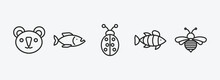 Animals Outline Icons Set. Animals Icons Such As Koala, Piranha, Ladybug, Clown Fish, Bee Vector. Can Be Used Web And Mobile.