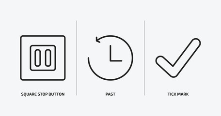 user interface outline icons set. user interface icons such as square stop button, past, tick mark vector. can be used web and mobile.