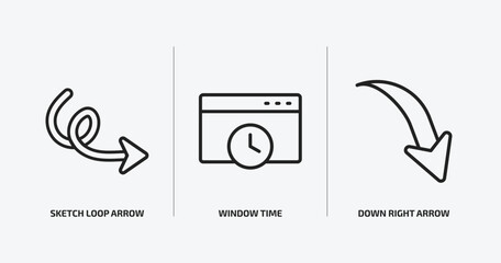 Wall Mural - user interface outline icons set. user interface icons such as sketch loop arrow, window time, down 