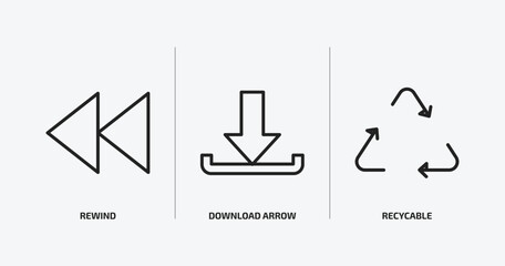 Wall Mural - user interface outline icons set. user interface icons such as rewind, download arrow, recycable vec