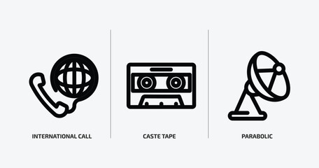 Wall Mural - technology outline icons set. technology icons such as international call, caste tape, parabolic vec