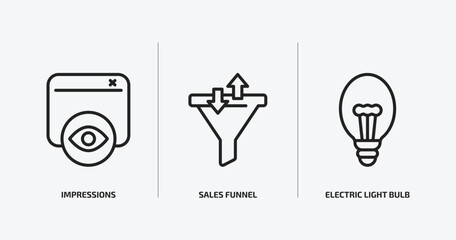 Wall Mural - technology outline icons set. technology icons such as impressions, sales funnel, electric light bul