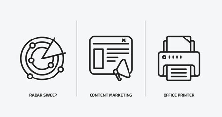 Wall Mural - technology outline icons set. technology icons such as radar sweep, content marketing, office printe
