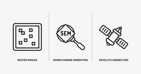 Wall Mural - technology outline icons set. technology icons such as raster images, search engine marketing, satel
