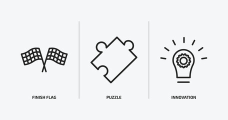 Wall Mural - success outline icons set. success icons such as finish flag, puzzle, innovation vector. can be used