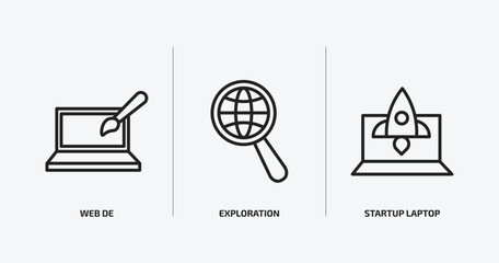 Wall Mural - startup stategy and outline icons set. startup stategy and icons such as web de, exploration, startu